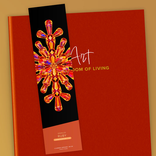 Ruby bookmark from the sparkles series presented on a red book, sku bk-06