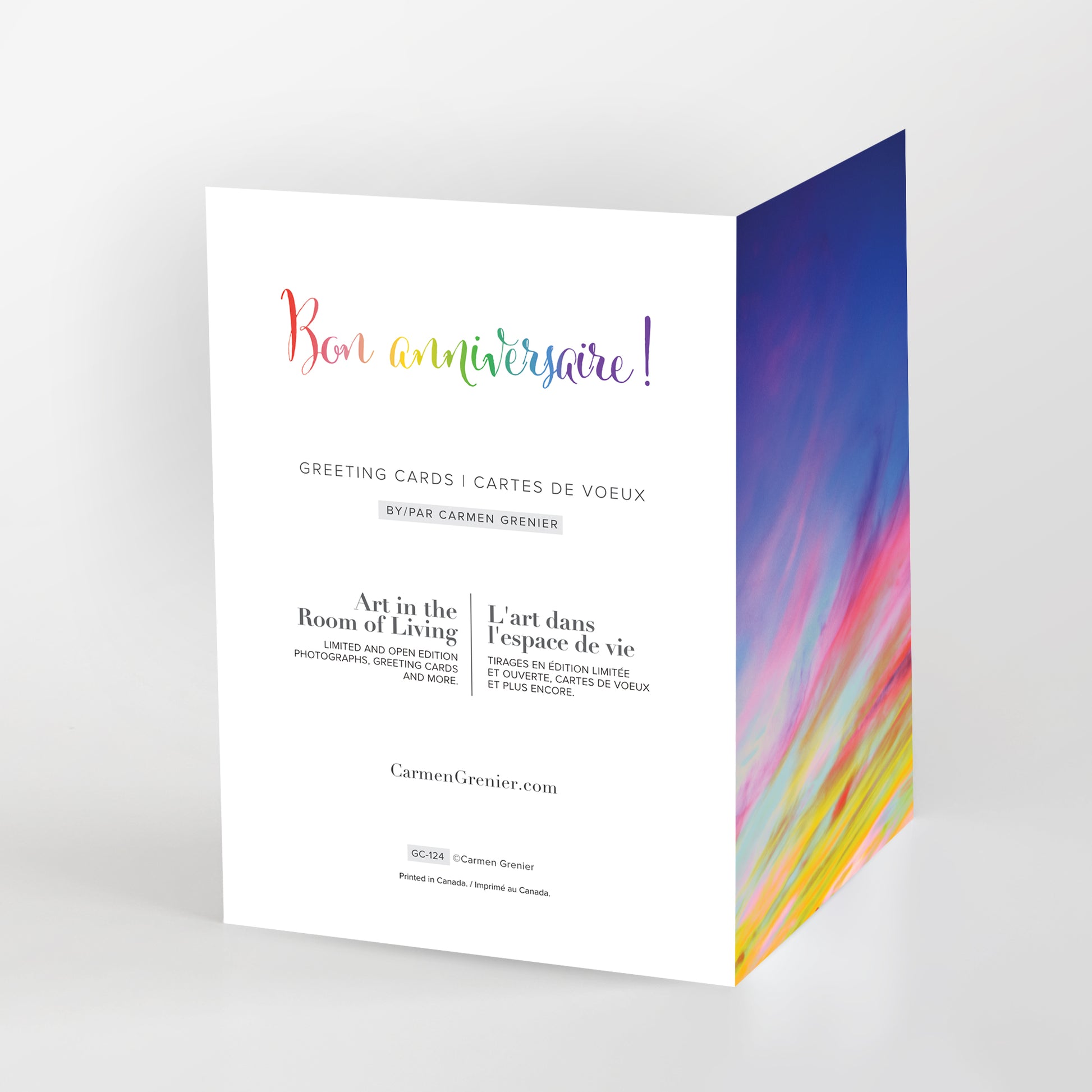 Bon anniversaire ! This eye-catching greeting card features a stunning sunset sky that is sure to surprise and delight your friends and family. C-123-bon-anniversaire