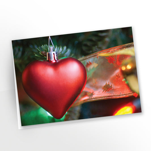 Happy Holidays - Heartfelt Wishes Greeting Card. Christmas card with a red heart as a tree ornament GC-133 and GC-134