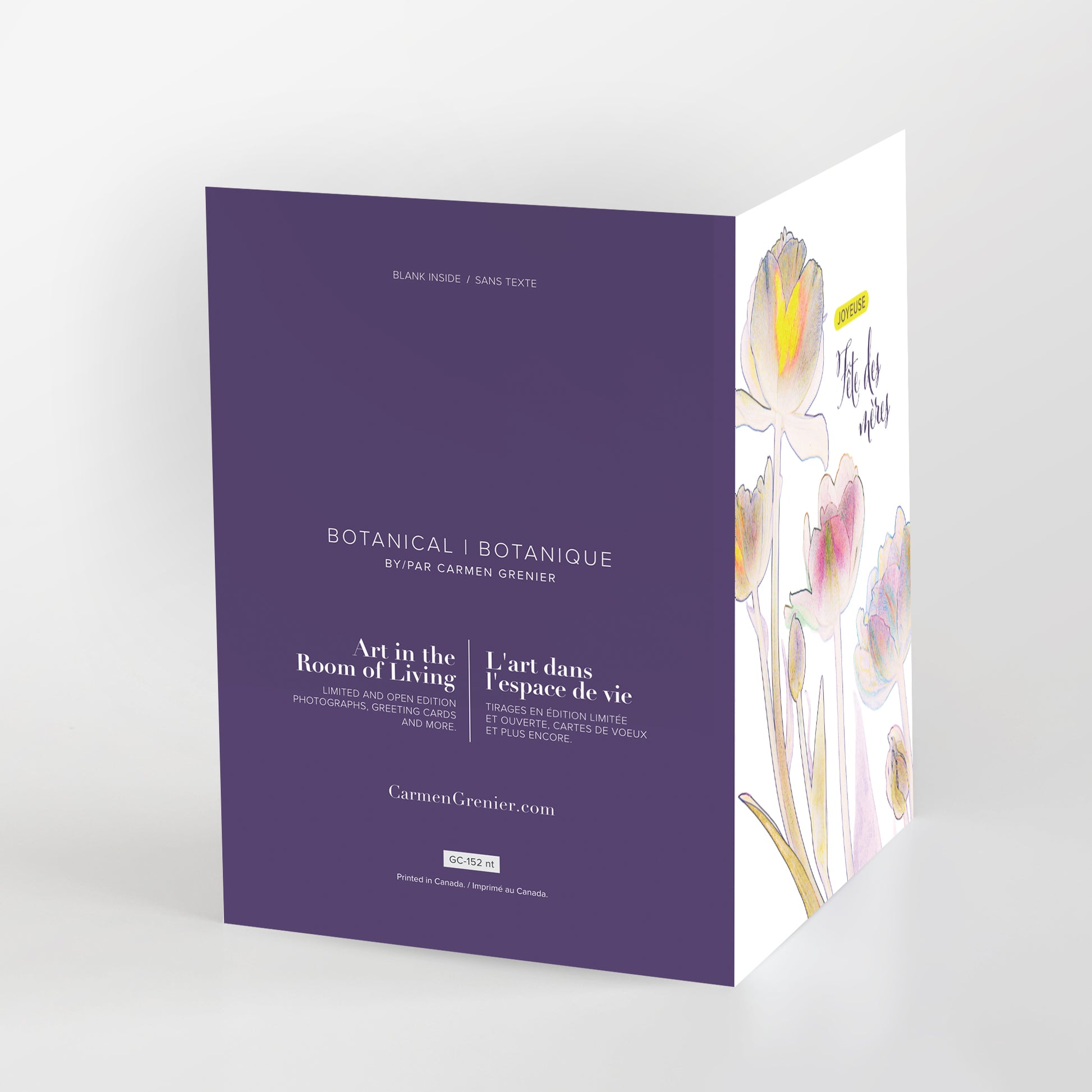 Joyeuse fête des mères greeting card, tulips on a white background, GC-152, French, CarmenGrenier.com