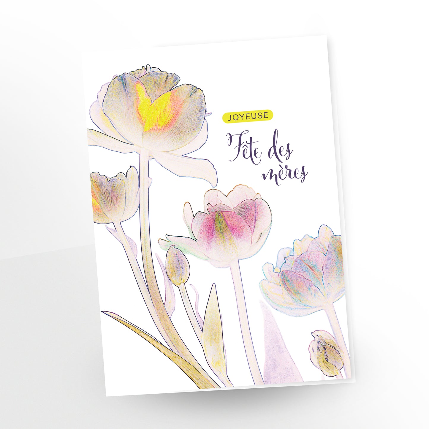 Joyeuse fête des mères greeting card, tulips on a white background, GC-152, French, CarmenGrenier.com