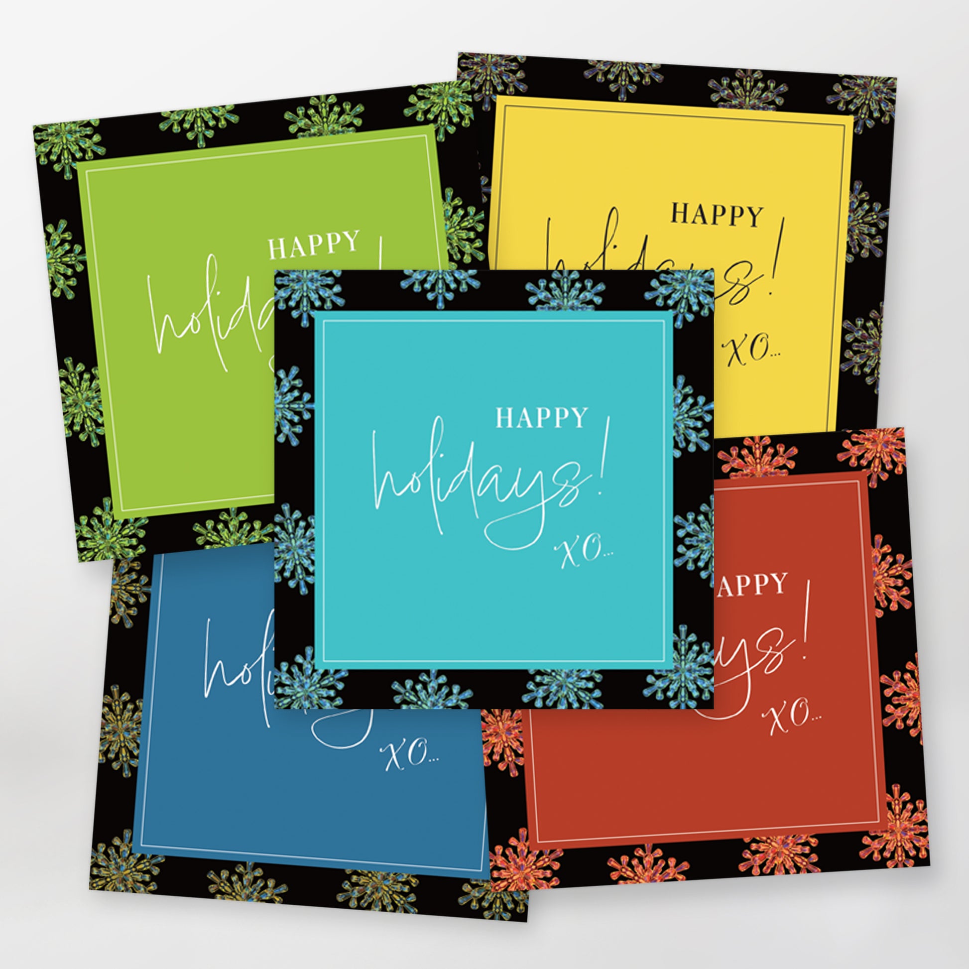Sets of 5, 10 or 15 Happy Holidays XO greeting cards, English, CarmenGrenier.com
