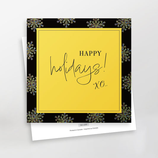 Happy Holidays XO greeting card, yellow, GC-230, CarmenGrenier.com