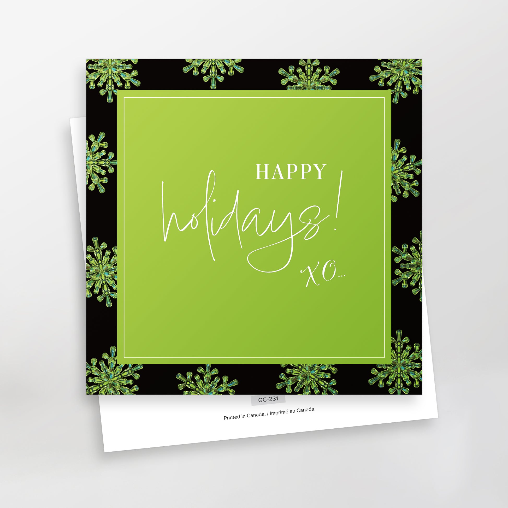 Happy Holidays XO greeting card, green, GC-231, CarmenGrenier.com