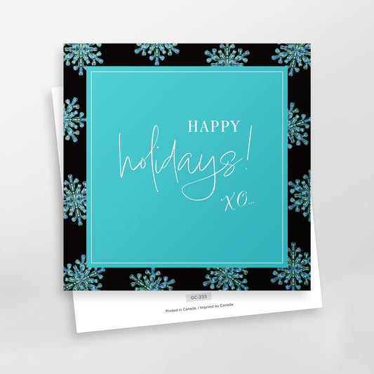 Happy Holidays XO greeting card, turquoise, GC-233, CarmenGrenier.com