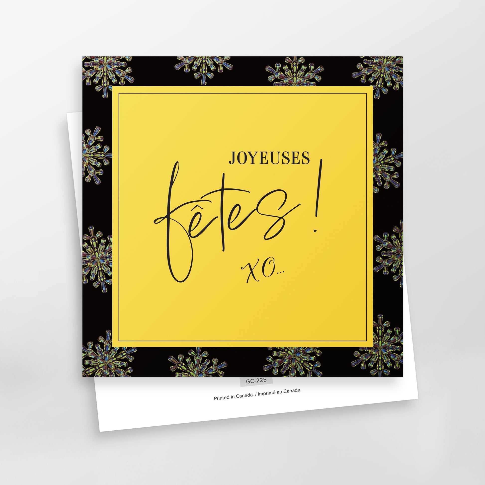 Joyeuses fêtes XO greeting card, turquoise, jaune, CarmenGrenier.com