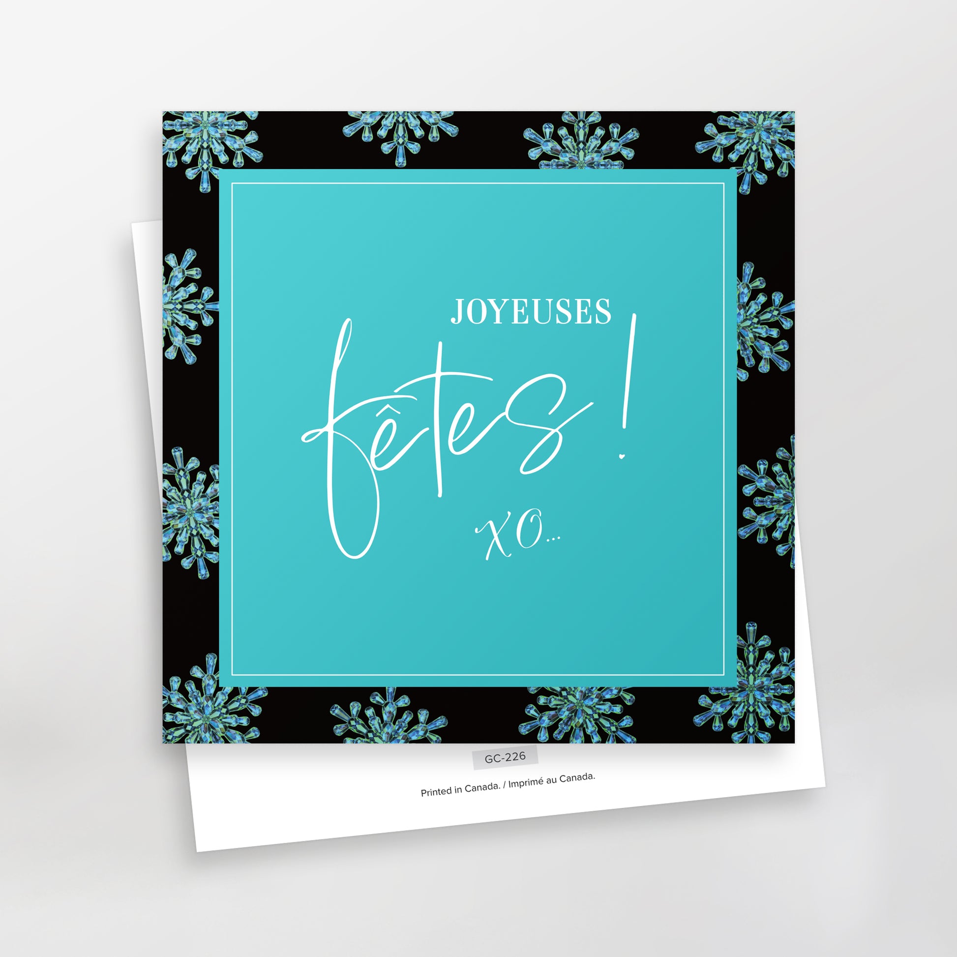 Joyeuses fêtes XO greeting card, turquoise, French, CarmenGrenier.com