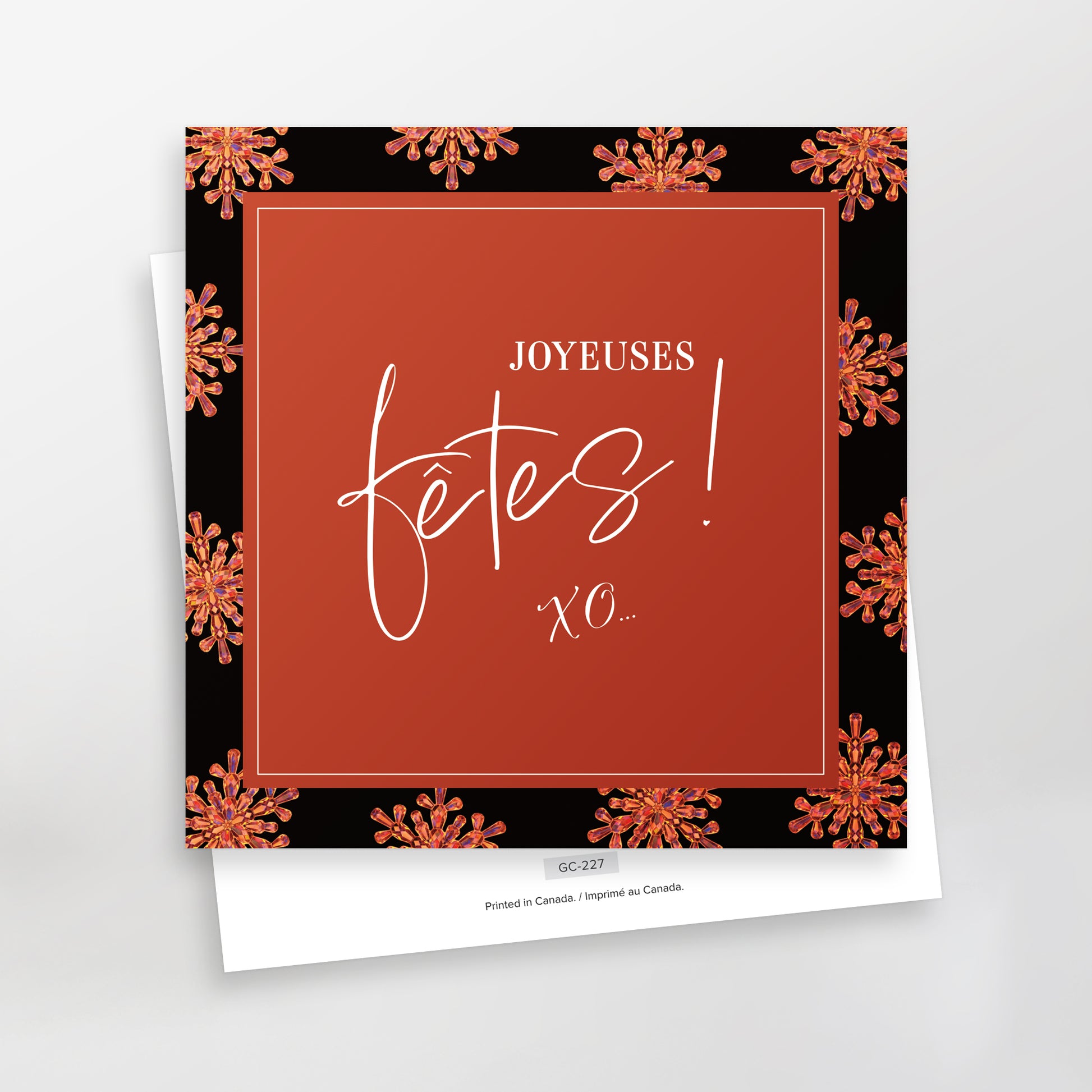 Joyeuses fêtes XO greeting card, red, French, CarmenGrenier.com