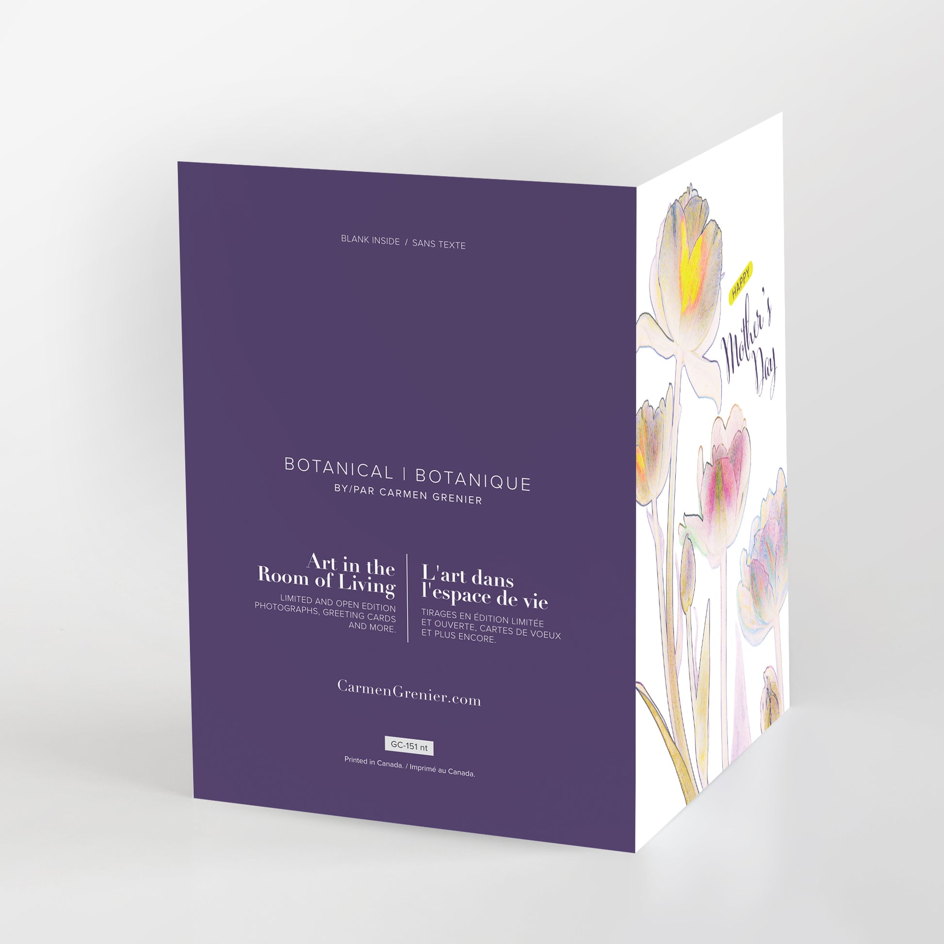 Happy Mother's Day greeting card, tulips on a white background, GC-151, English, CarmenGrenier.com