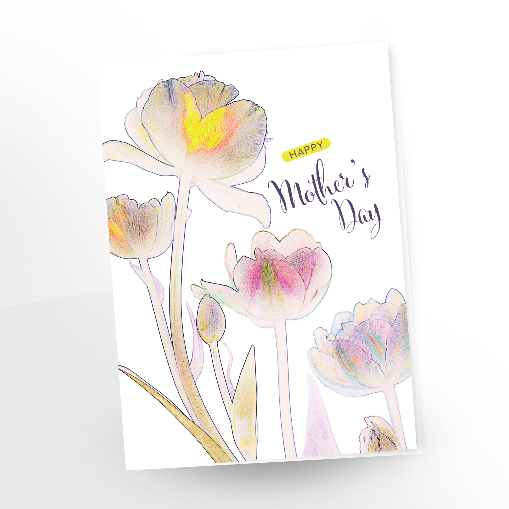 Happy Mother's Day greeting card, tulips on a white background, GC-151, English, CarmenGrenier.com