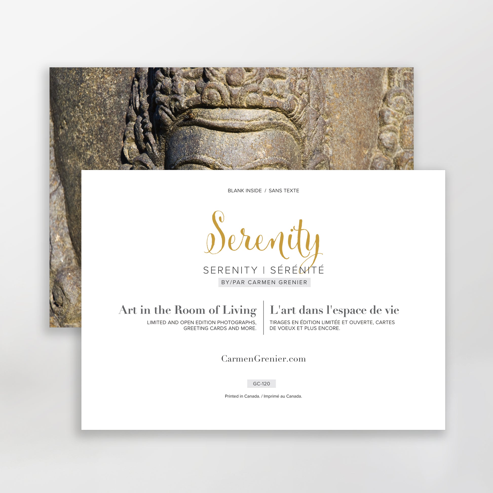 blank art greeting card, serenity, buddhism, deity, calm, gc-120, carmengrenier.com,