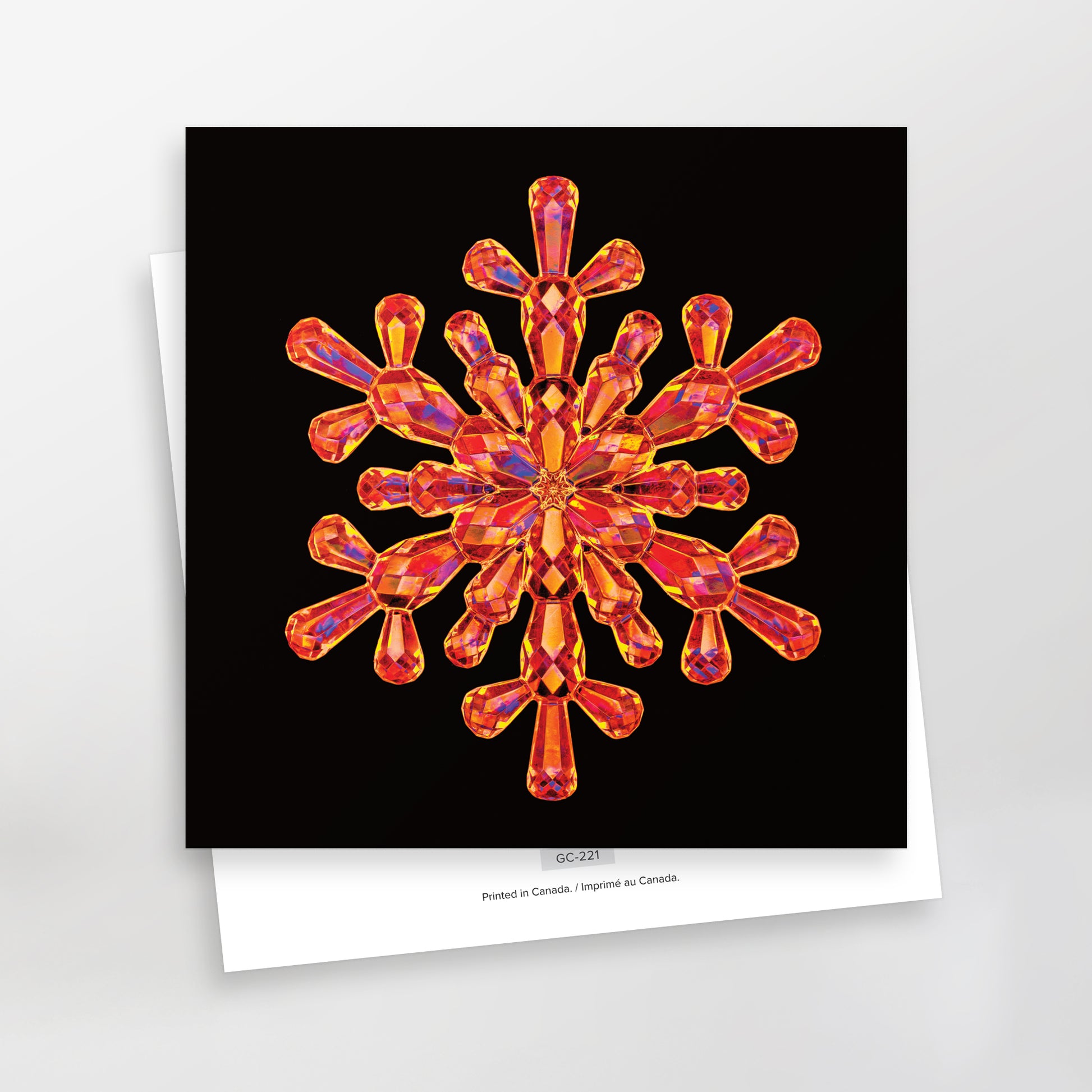 sparkles greeting card series, ruby snowflake on black background, gc-221 by carmen grenier