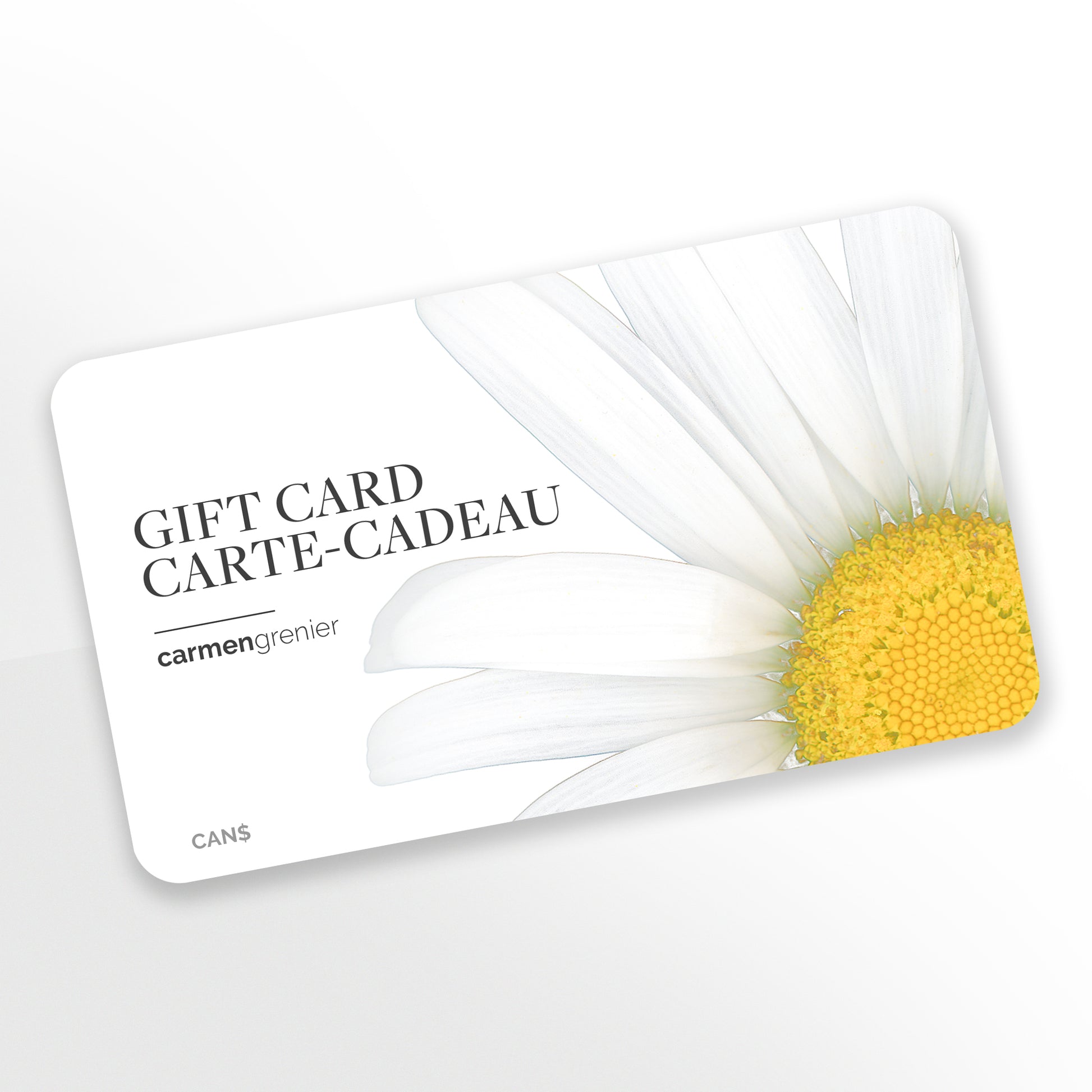 gift card (carte cadeau) by carmen grenier yellow and white flower shasta daisy